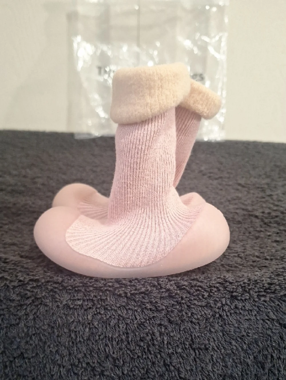 Tiny Explorings Toddler Sock Shoes - 6-12 Months - Dusty Pink Cream Cuff